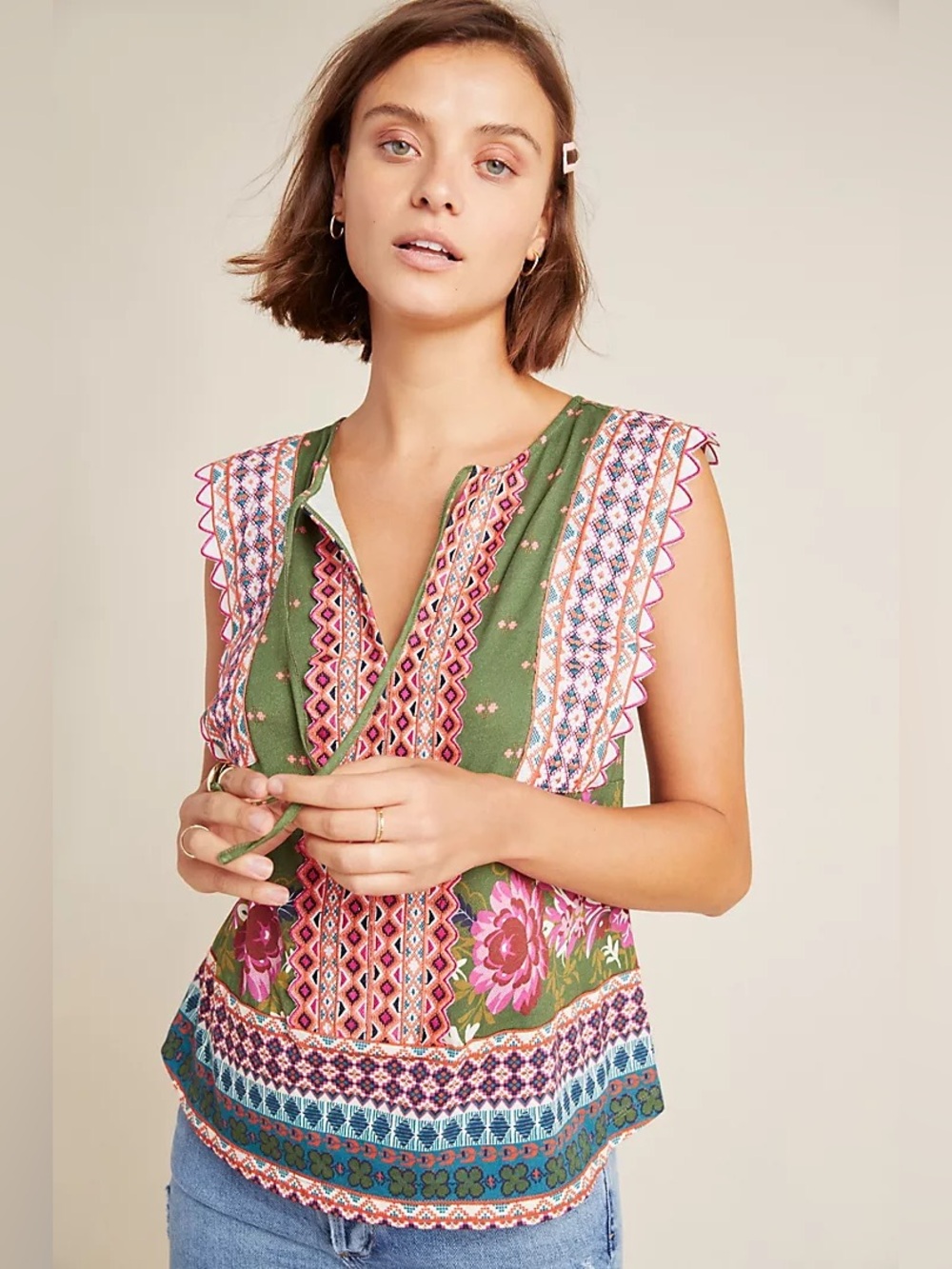 Anthropologie NWT Sigrid Embroidered Tank size S